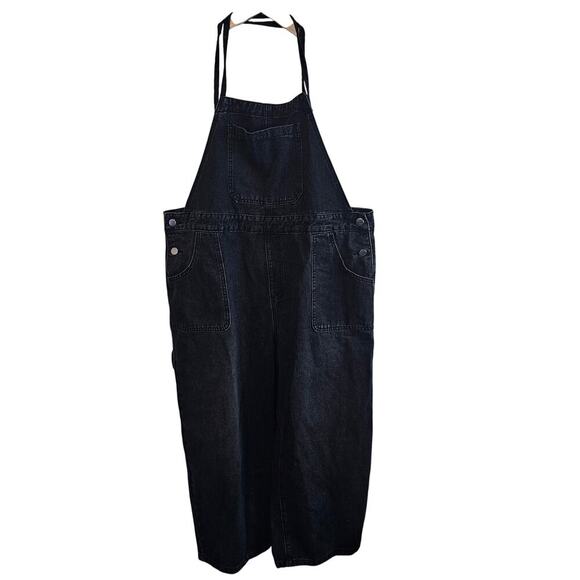 Black Denim Overalls Womens XL Adjustable Wide leg Utility Streetwear Relaxed - Picture 1 of 10